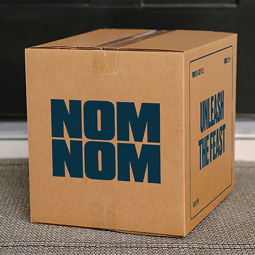 A packed box of Nom Nom dog food